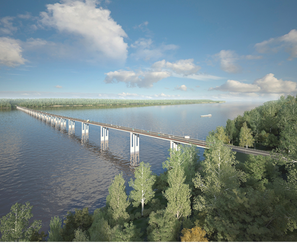 Мостовой переход через реку Волга в Казани