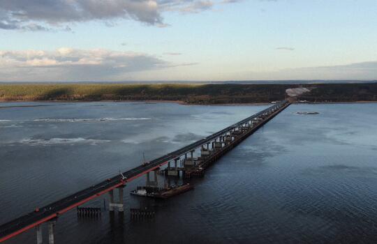 Bridge crossing over the river. Volga as part of the M-12 Moscow-Kazan highway