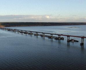 Bridge crossing over the river. Volga as part of the M-12 Moscow-Kazan highway